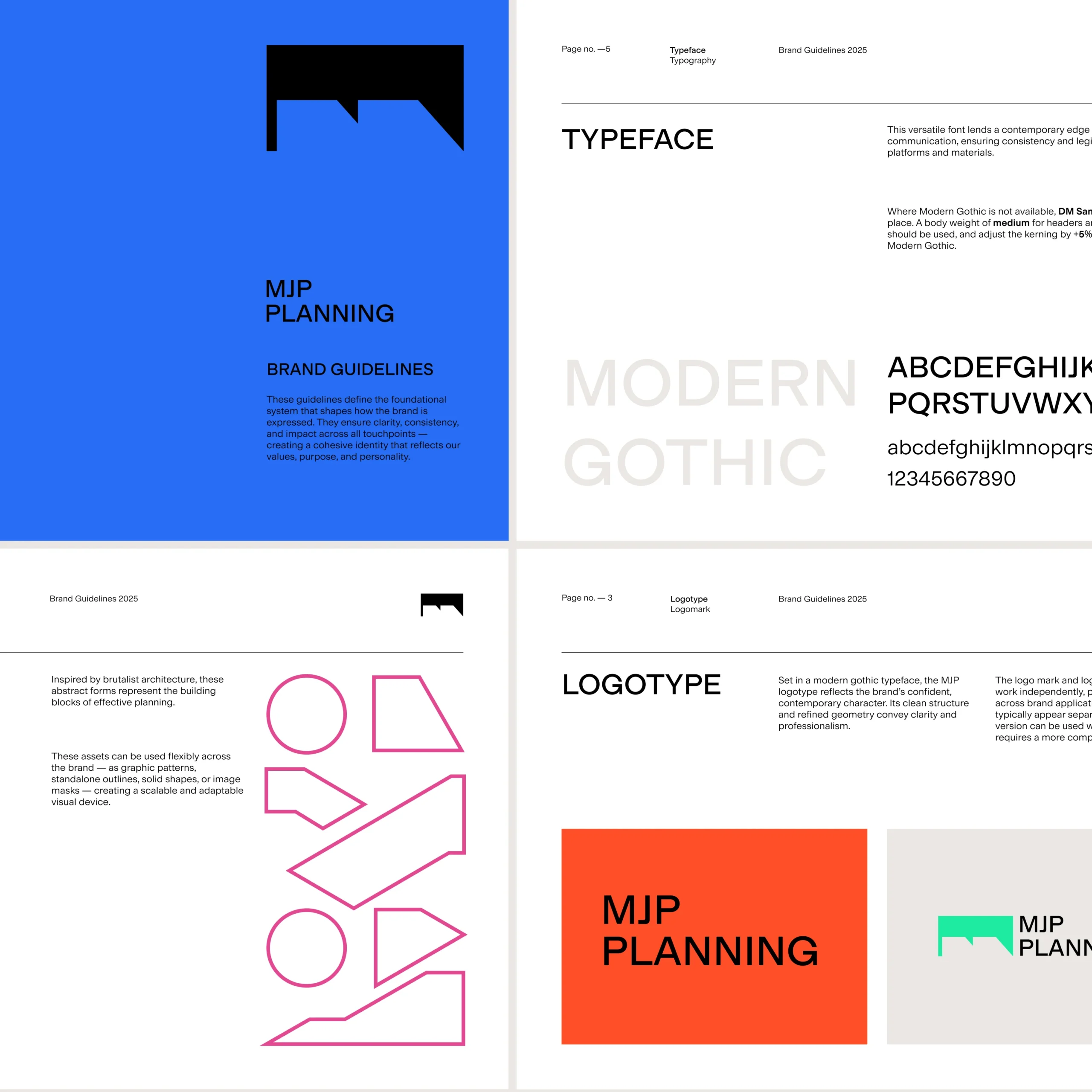 A collage of MJP brand guidelines