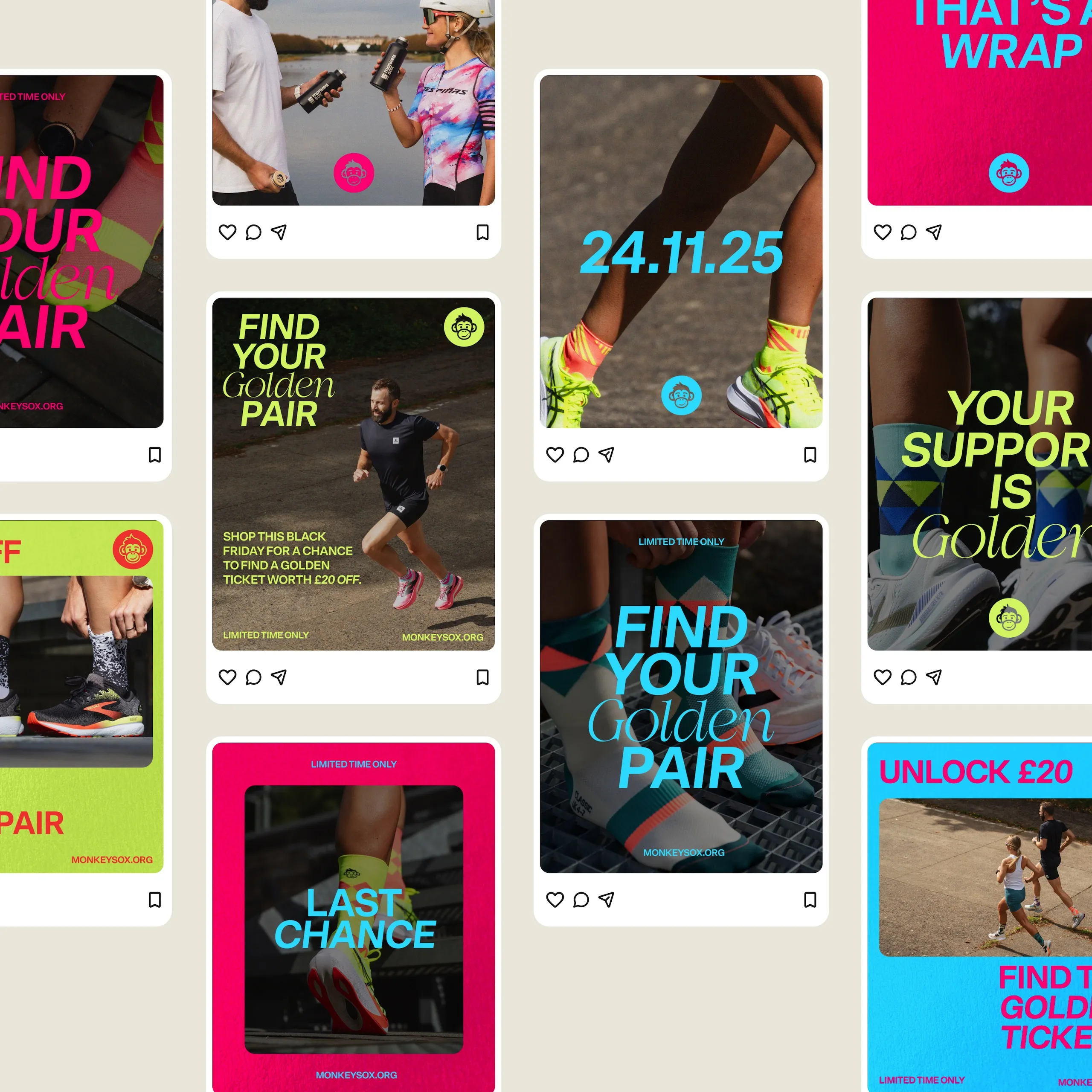 A collage of colourful social media posts for the black friday campaign