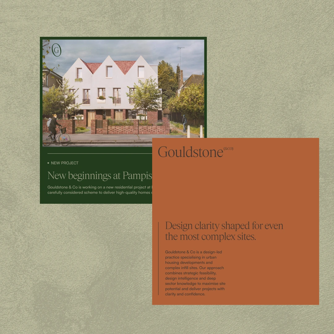 two social post examples, one with a green background and image and one that is orange and text based